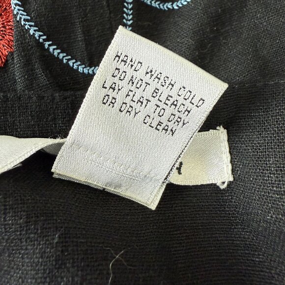 Women's Linen Tiered Midi Skirt 14 Black Floral Embroidery Sequin Festival Boho - Picture 9 of 9